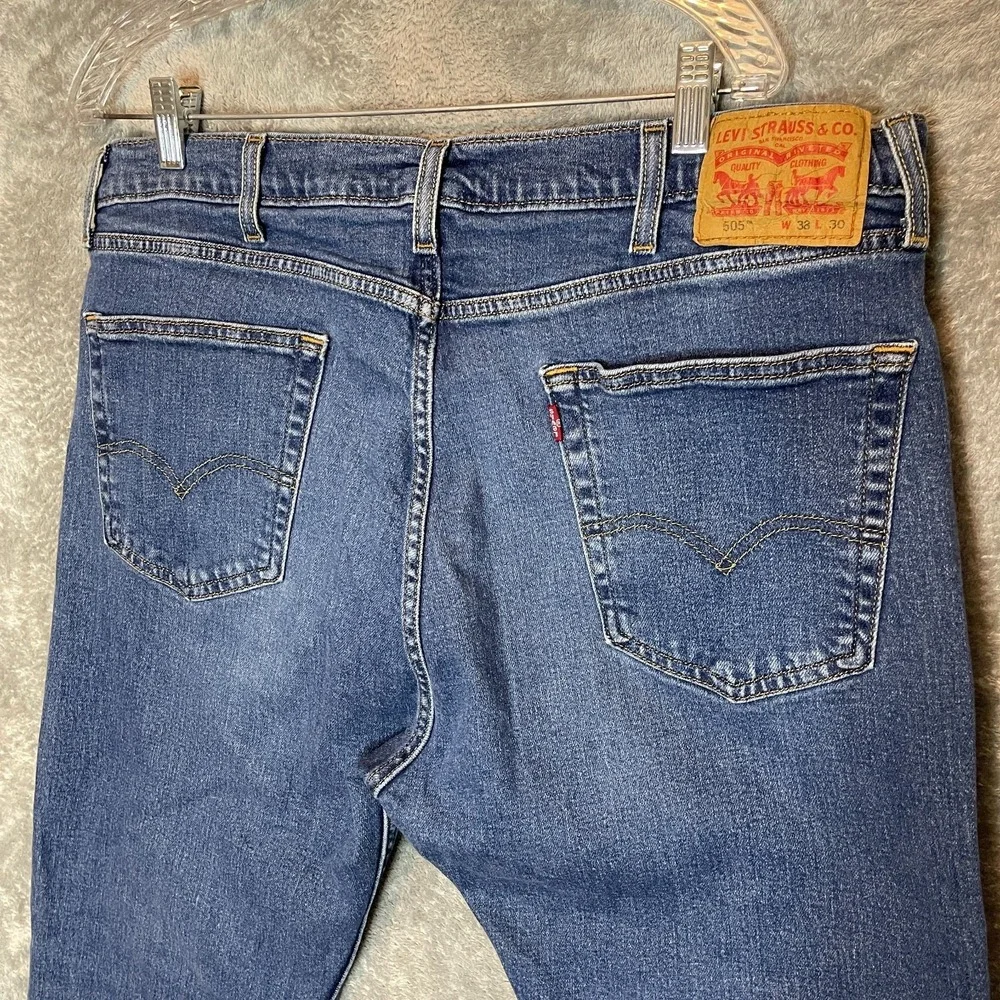 Levis 505 Men Regular Straight Dark Wash Jean 38x30 Casual Classic Basic Stretch